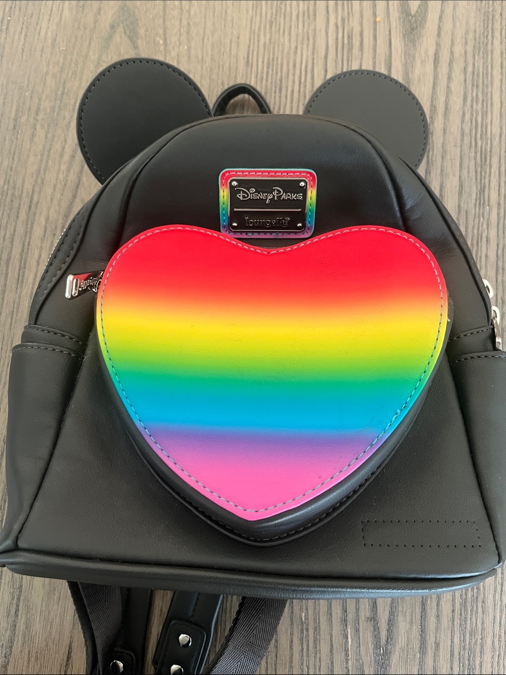 Disney Black Mini Backpack with Rainbow Heart Accent